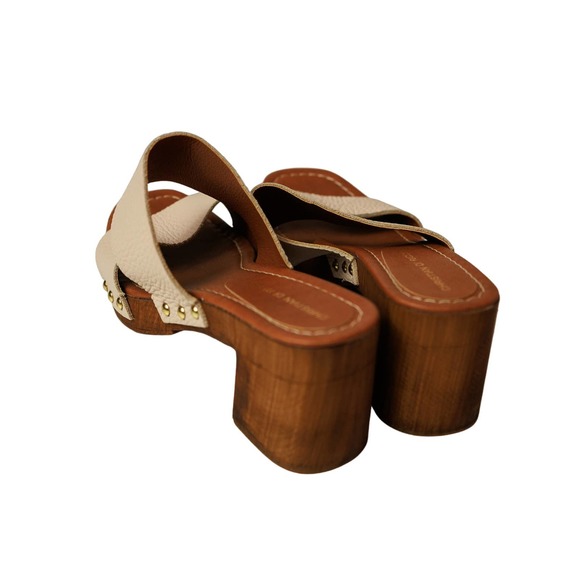 Christian di Riccio leather platform sandal chunky heel nailhead trim sz 37 - Picture 4 of 6